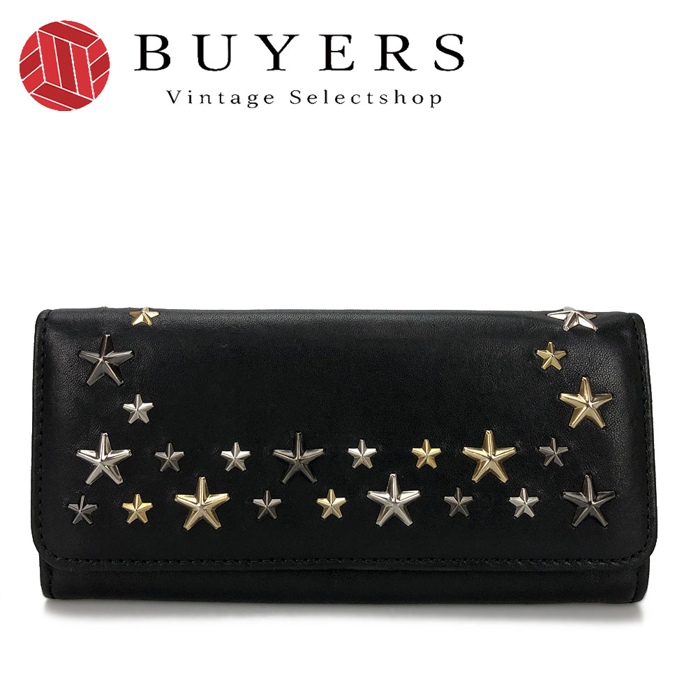 美品✨ジミーチュウ　三つ折り財布　スター　スタッズ　ミニ財布　レザー　ブラック JIMMY CHOO ジミーチュウ 財布 三つ折り Jimmy Choo NEMO ネモ