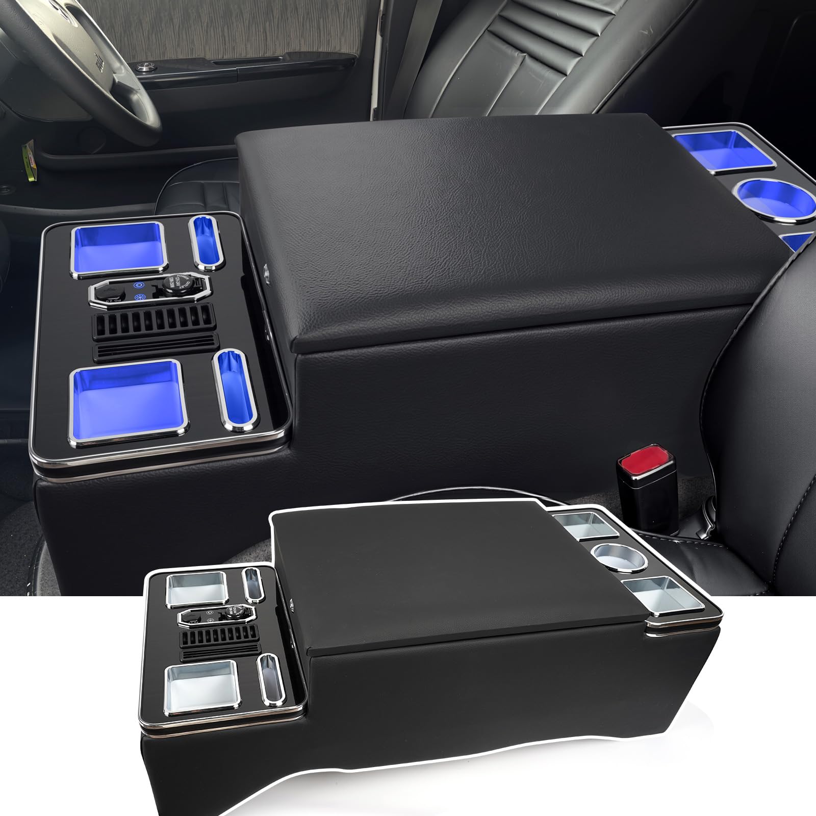 コンソールボックス ハイエース センターコンソール 200系 専用 1型-8型対応 肘置き 収納ボックス 多機能 充電用USB Type-C 7色変更可能なRGBモード LEDライト付き 大容量 カスタムパーツ HIACE 内装｜BUYFULL