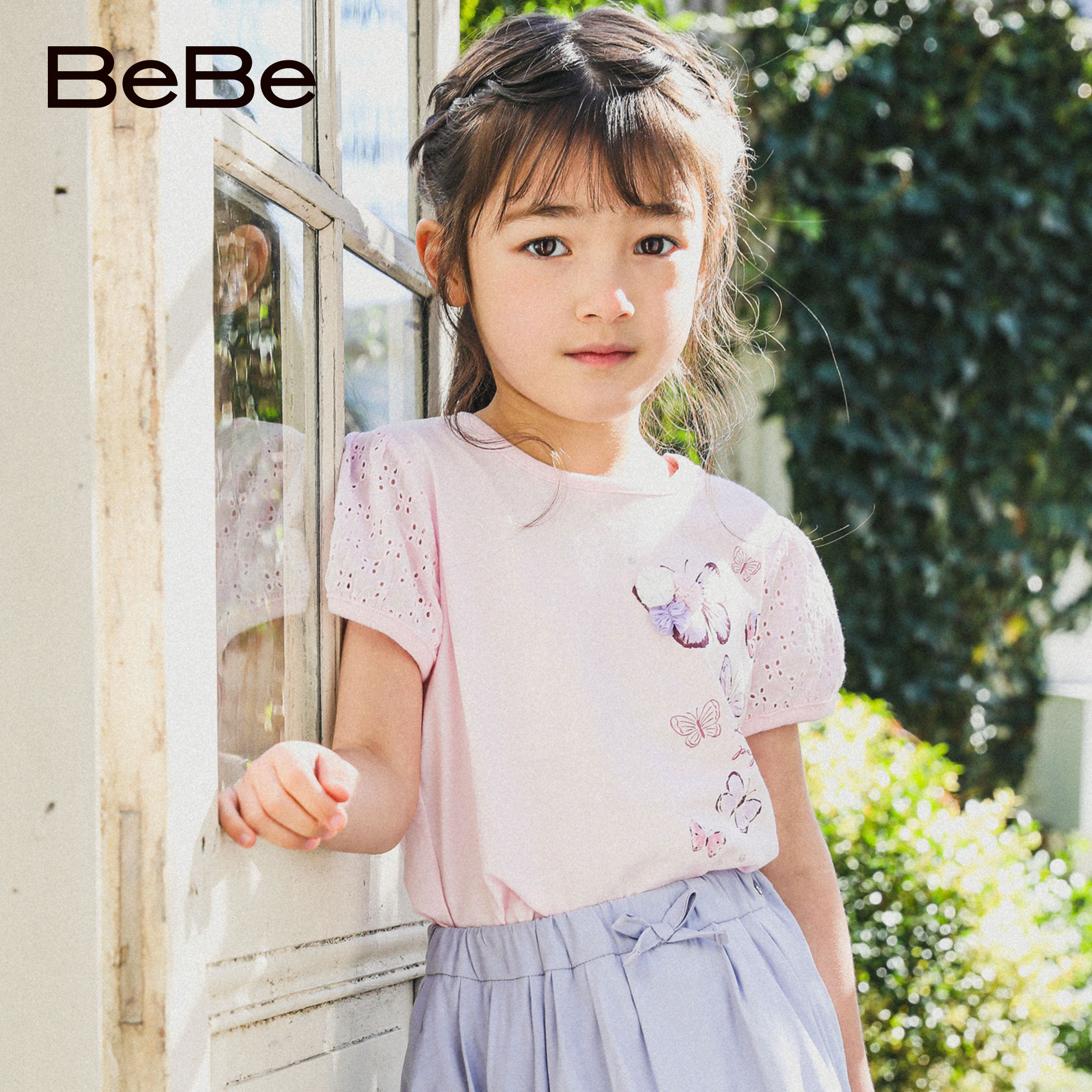 【楽天市場】BeBe「蝶々プリントパフスリーブTシャツ(80~150cm