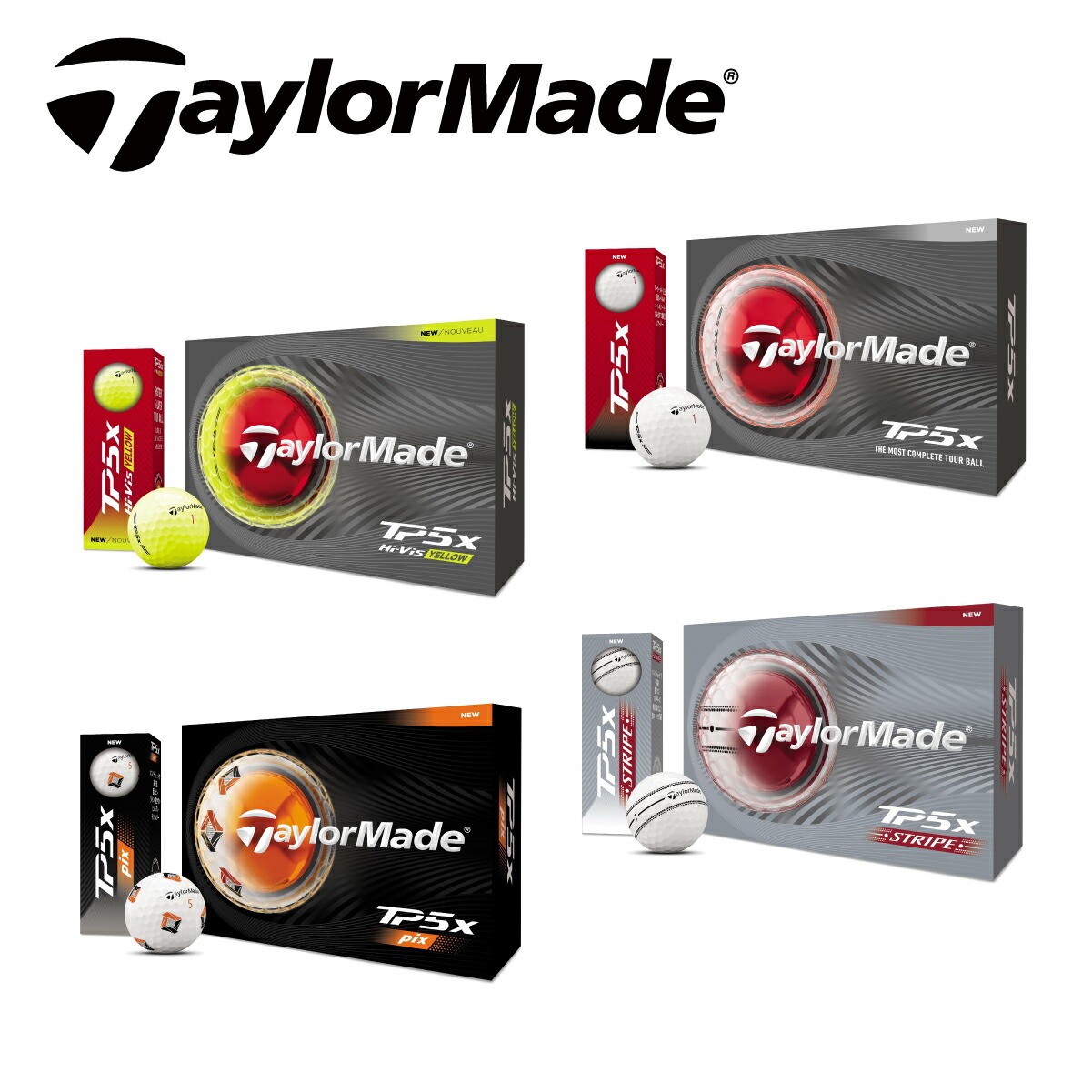 テーラーメイド ゴルフボール 1ダース12球入り ティーピーファイブエックス TP5X ボールカラー：WHITE|STRIPE|PIX|YELLOW〈Taylormade〉 2026年モデル