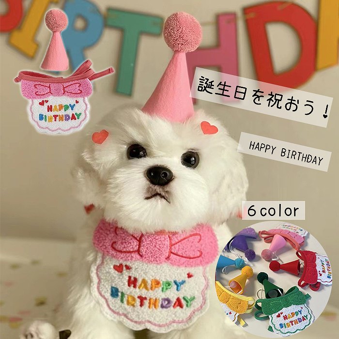 送料無料 犬用 お誕生日 帽子 バースデーケーキ ピンクとブルーの２カラー ５本のろうそく 小型犬 中型犬 main image 1