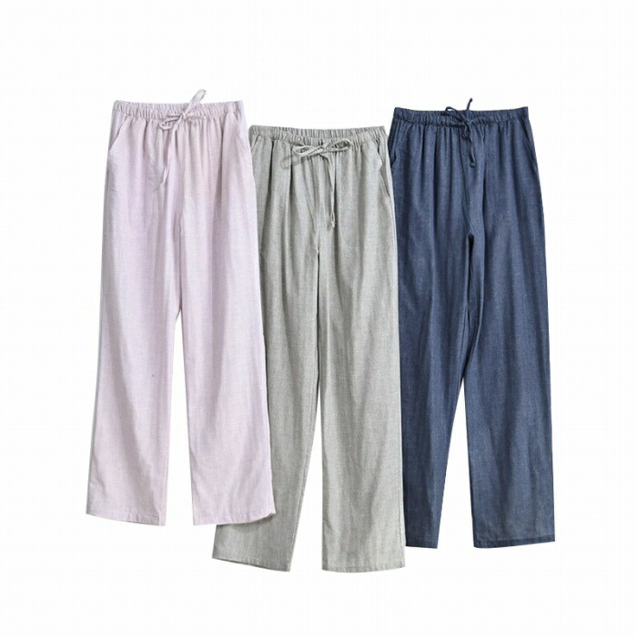 綿100 パンツ コットン 無地 長ズボン パジャマ メンズ レディース ナイトウェア ルームウェア 夏
