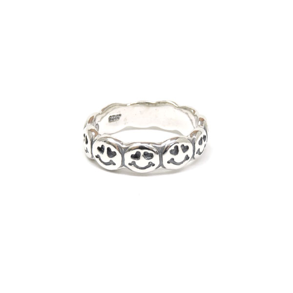 ビルウォールレザー bwl BWL 正規取扱販売店 メンズ ジュエリー シルバーアクセ アメリカ製 マリブ BWL ハッピーフェイス ダブル ハート アイズ リング Happy Face with Double Heart Eyes Ring ハート シルバーアクセサリー ギフト プレゼント ペアリング|Bill Wall Leather UENO