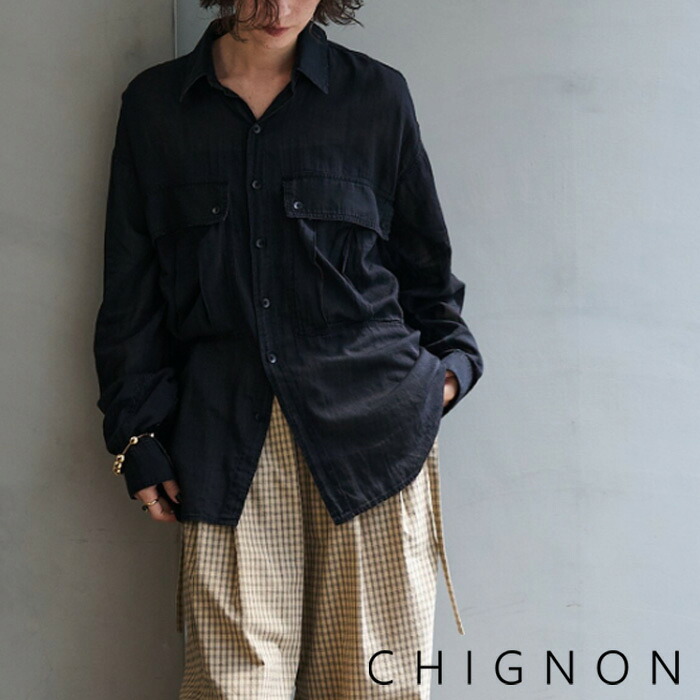 【予約】【8月上旬～8月中旬入荷予定】CHIGNON シニヨン シアーデニムビッグシャツ シアーデニムシャツ シアー デニムシャツ シアーシャツ シアー デニム シャツ オーバーシャツ ビッグシャツ ゆったり オーバーサイズ インディゴ ブラック 黒 1764-106｜Premiere プレミエール