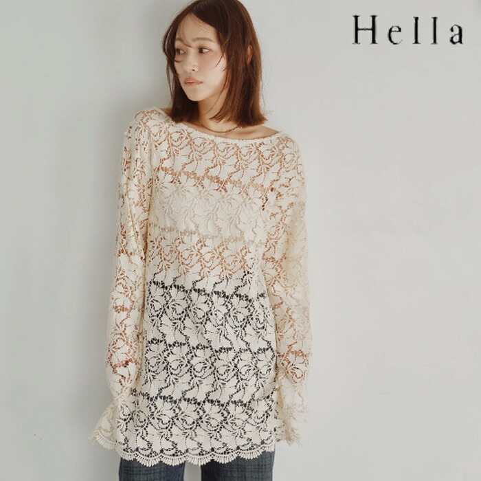 【予約】【9月中旬~下旬入荷予定】Hella ヘラ Scalloped Lace Top スカラップレーストップス スカラップ レース 刺繍 トップス ブラウス レーストップス 刺繍トップス チュニック レディース ロング ロング丈 きれいめ アイボリー ブラック 黒 h263-14|Premiere プレミエール