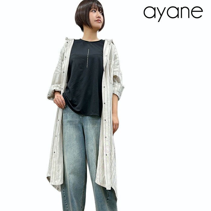 【予約】【5月中旬～末入荷予定】ayane アヤン ピンストライプロングシャツ ストライプシャツ ロングシャツ シャツブラウス 羽織り シャツ レディース 大人カジュアル 836618