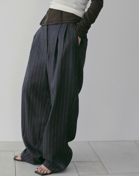 【即納】【2026春夏新作】anuke アンヌーク Linen Tuck Pants リネンタックパンツ リネン タックパンツ タックワイドパンツ タック ワイド パンツ ボトムス ロングパンツ レディース 春夏 春 リネンパンツ ネイビー ストライプ ブラウン