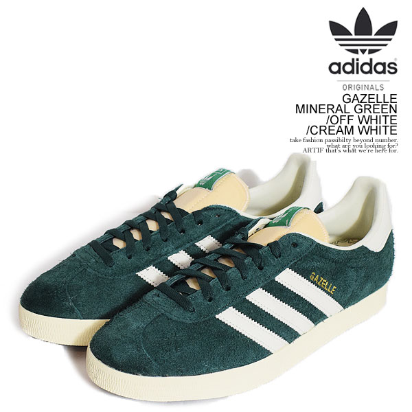 アディダス オリジナルス スニーカー adidas Originals GAZELLE MINERAL GREEN/OFF WHITE/CREAM WHITE メンズ ガゼル サッカーシューズ 送料無料 ストリート｜CRESCENT LOTUS