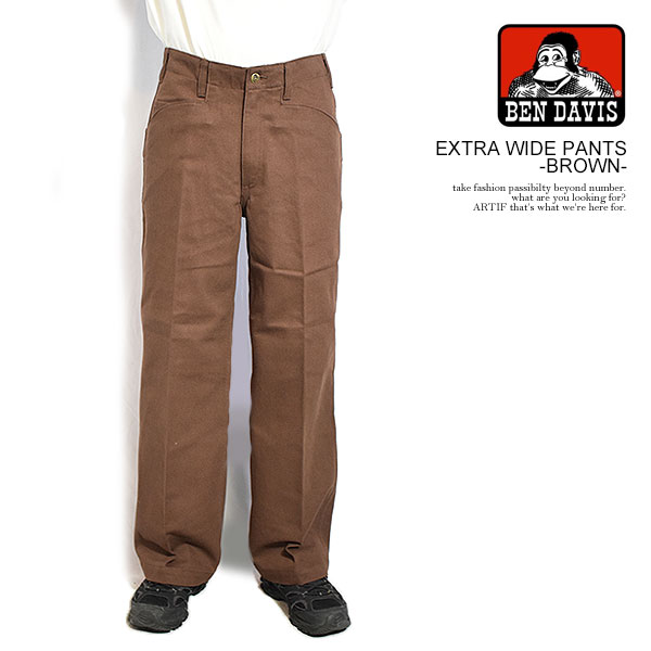 ベンデイビス パンツ BEN DAVIS EXTRA WIDE PANTS -BROWN- メンズ ワークパンツ カツラギ ワイドパンツ 送料無料 ストリート｜CRESCENT LOTUS