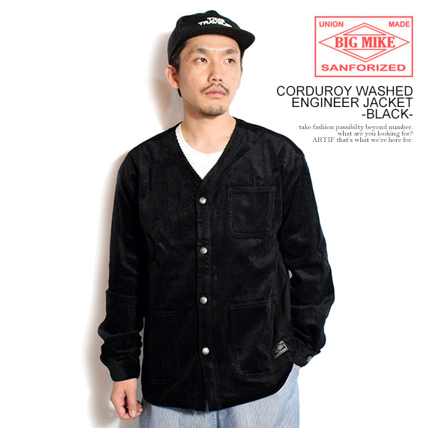 ビッグマイク ジャケット BIG MIKE CORDUROY WASHED ENGINEER JACKET -BLACK- メンズ エンジニアジャケット コーデュロイ ワークジャケット 送料無料 ストリート