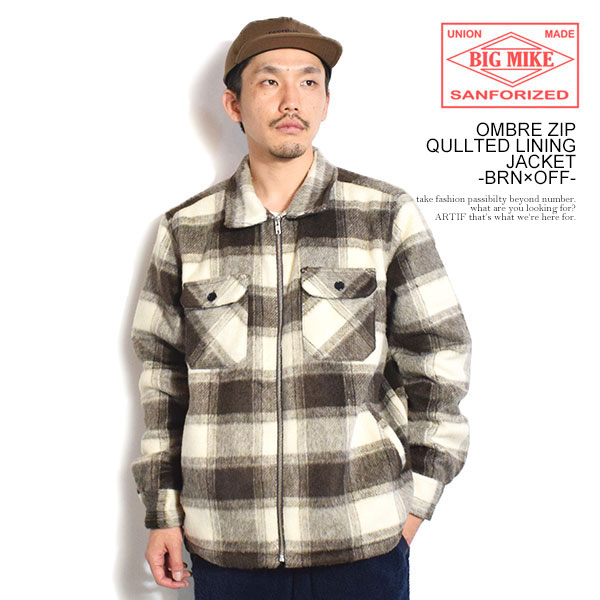 ビッグマイク ジャケット BIG MIKE OMBRE ZIP QULLTED LINING JACKET -BRN&times;OFF- メンズ オンブレチェック キルティング 送料無料 ストリート｜CRESCENT LOTUS
