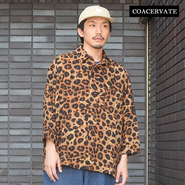 コアセルベート シャツ COACERVATE LEOPARD FLY FRONT 3/4 SLEEVE SHIRT メンズ 7分袖シャツ 総柄シャツ レオパード柄 送料無料 ストリート