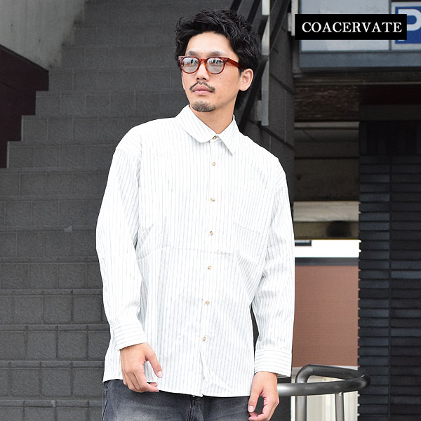 コアセルベート シャツ COACERVATE LOOSE STRIPE L/S SHIRT メンズ 長袖シャツ ストライプ柄 オーバーサイズ 送料無料 ストリート｜CRESCENT LOTUS