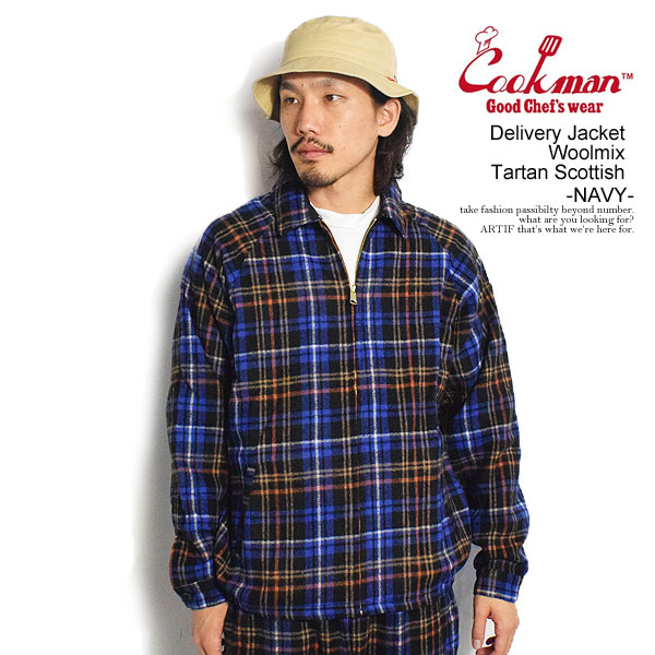 クックマン ジャケット COOKMAN Delivery Jacket Woolmix Tartan Scottish Navy -NAVY- メンズ デリバリージャケット アウター 送料無料 ストリート｜CRESCENT LOTUS