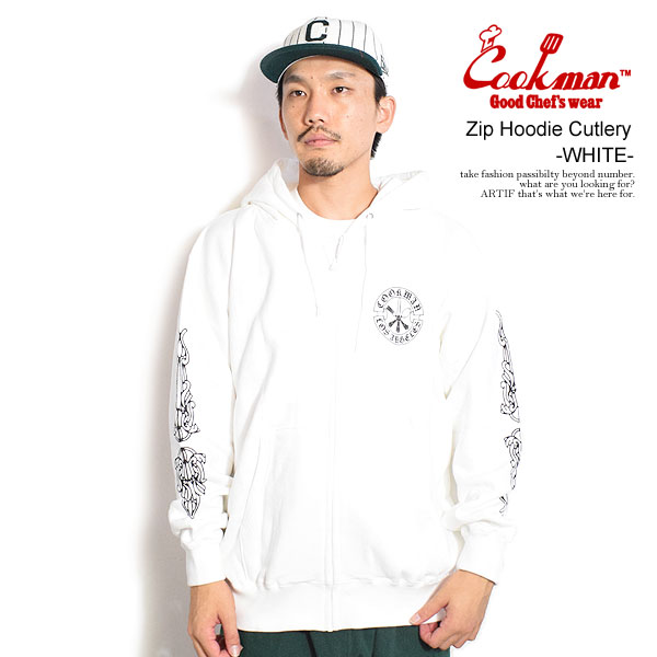 クックマン パーカー COOKMAN Zip Hoodie Cutlery -WHITE- メンズ ジップパーカー スウェット 裏パイル 送料無料 ストリート|CRESCENT LOTUS
