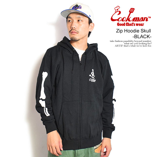 クックマン パーカー COOKMAN Zip Hoodie Skull -BLACK- メンズ ジップパーカー スウェット 裏パイル 送料無料 ストリート｜CRESCENT LOTUS