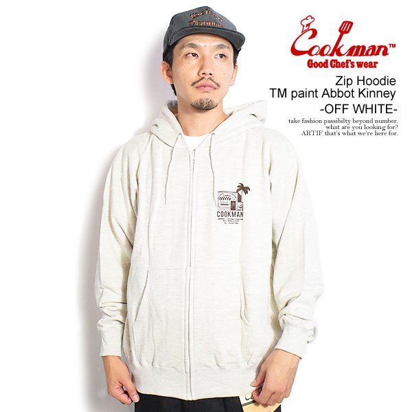 クックマン パーカー COOKMAN Zip Hoodie TM paint Abbot Kinney -OFF WHITE- メンズ ジップパーカー スウェット 裏パイル 送料無料 ストリート