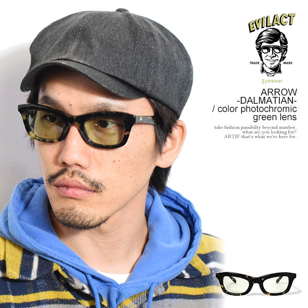 イーブルアクト アイウェア サングラス EVILACT EYEWEAR ARROW -DALMATIAN- / color photochromic green lens メンズ バイカーシェード 調光レンズ 送料無料 ストリート