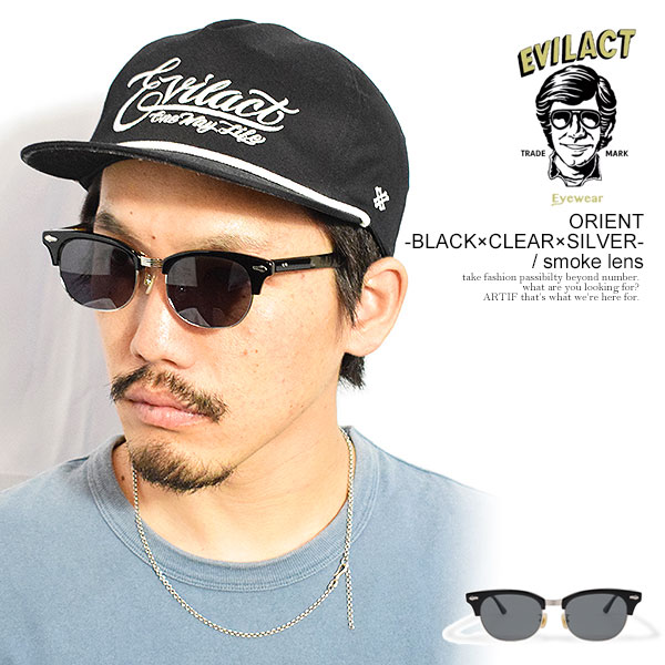 イーブルアクト アイウェア サングラス EVILACT EYEWEAR ORIENT -BLACK×CLEAR×SILVER- / smoke lens メンズ フリップアップ バイカー 送料無料 ストリート|CRESCENT LOTUS