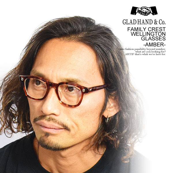 グラッドハンド サングラス GLAD HAND×丹羽雅彦 FAMILY CREST WELLINGTON - GLASSES -AMBER- メンズ ウェリントン