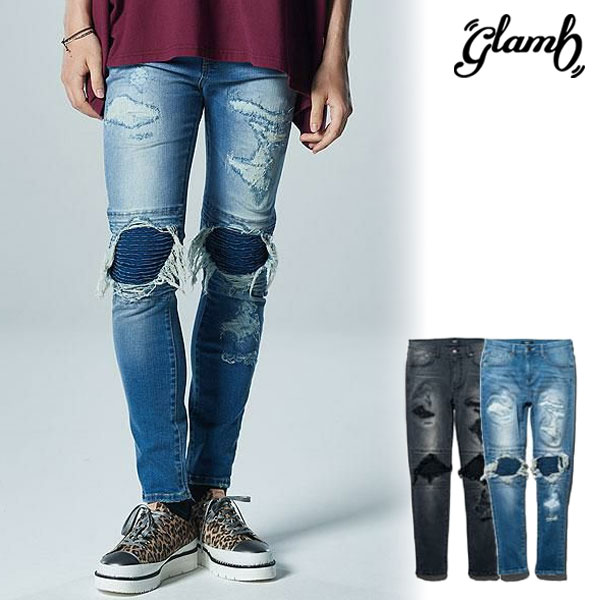 glamb ダメージ 加工 デニム パンツ 1 グラム 古着 バイカー ジーンズ glamb グラム デニムパンツ ダメージ 加工 ヒゲ アタリ BZ21 - メルカリ