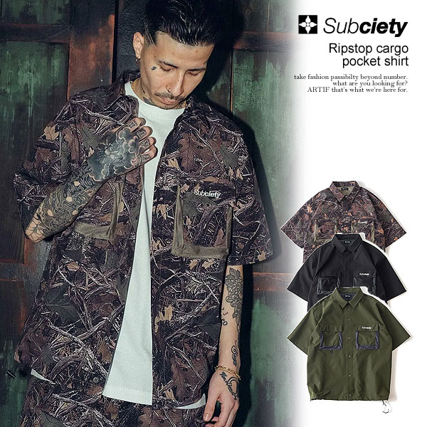 30％OFF SALE セール サブサエティ シャツ SUBCIETY Ripstop cargo pocket shirt subciety メンズ 半袖シャツ リップストップ ミリタリーシャツ 送料無料 ストリート