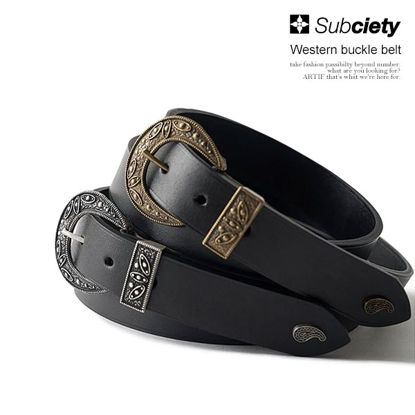 サブサエティ ベルト SUBCIETY Western buckle belt subciety メンズ バックルベルト レザーベルト 送料無料 ストリート｜CRESCENT LOTUS