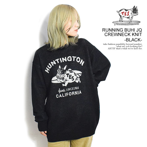 エンドレスサマー ニット The Endless Summer TES RUNNING BUHI JQ CREWNECK KNIT -BLACK- メンズ セーター クルーネック 送料無料 ストリート