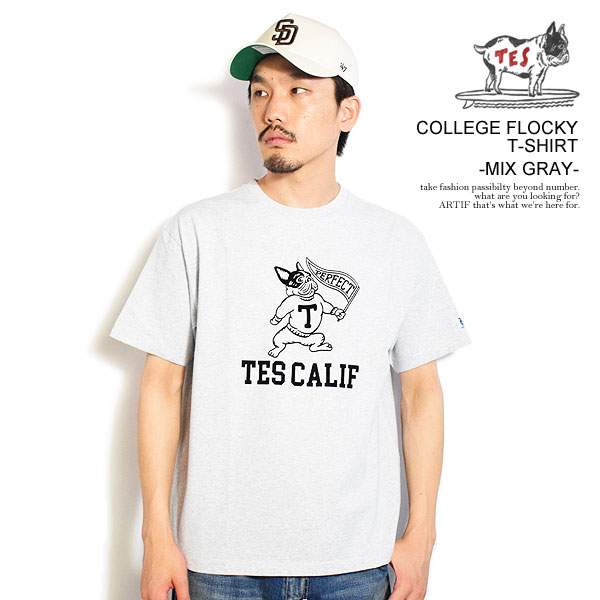 エンドレスサマー Tシャツ The Endless Summer TES COLLEGE FLOCKY T-SHIRT -MIX GRAY- メンズ 半袖 TES USコットン 送料無料 ストリート