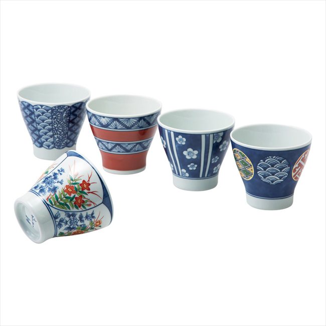 波佐見焼 染錦文様 カップ5客揃　 20636 内祝 内祝い お祝 御祝 記念品 出産内祝い プレゼント 快気祝い 粗供養 引出物