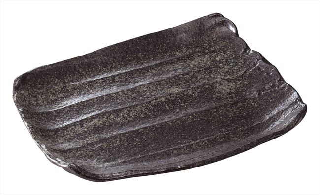 黒唐津結晶そぎ型盛皿 磁器 37×29×H3.3cm 食器 創作料理 一品料理 多国籍料理 器 アジアン料理 和食器 洋食器 居酒屋 焼肉 中華 などにご利用頂けます