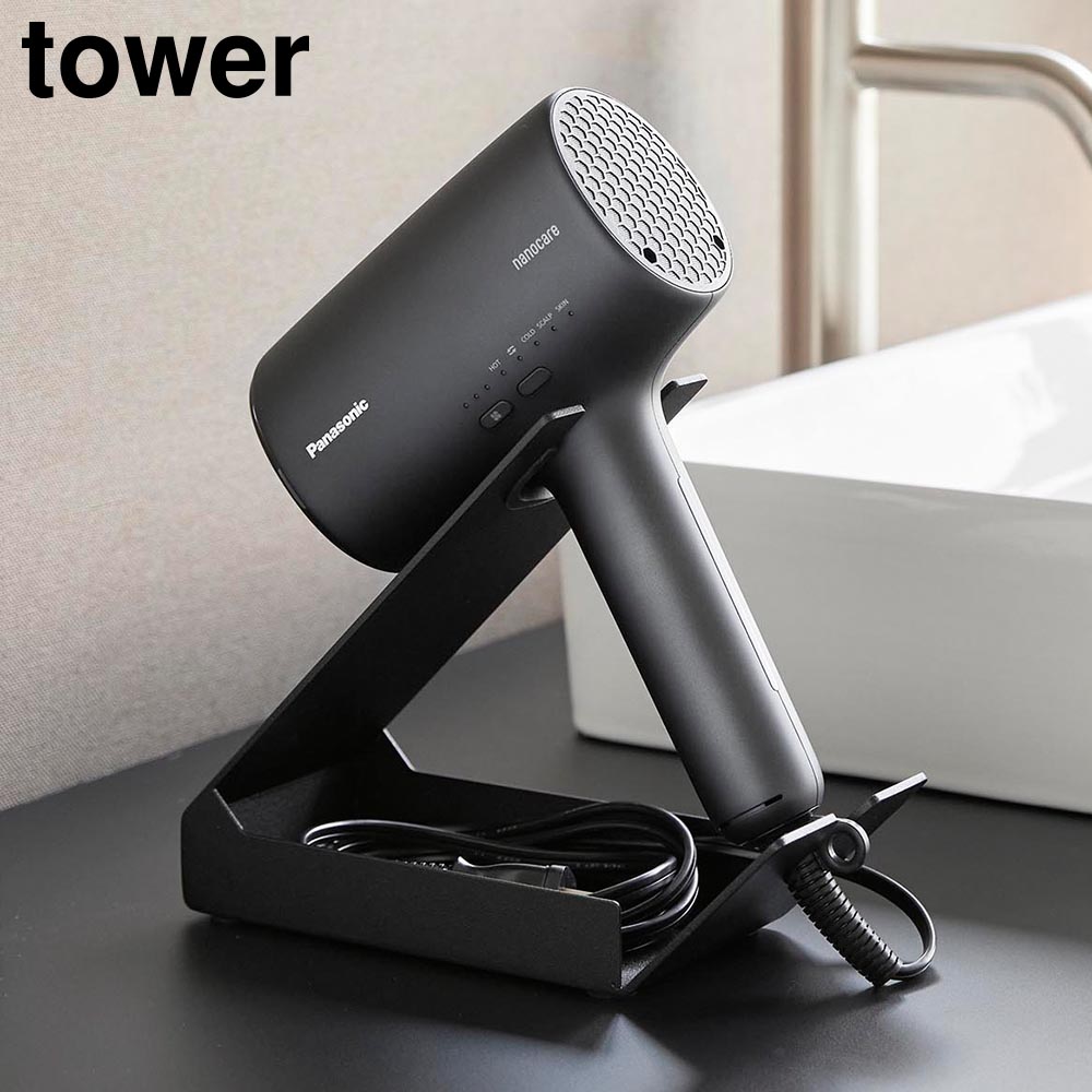 ハンズフリードライヤード スタンド ドライヤーホルダー 収納付き グレー 楽天市場】収納付きドライヤー&ヘアーアイロンスタンド タワー