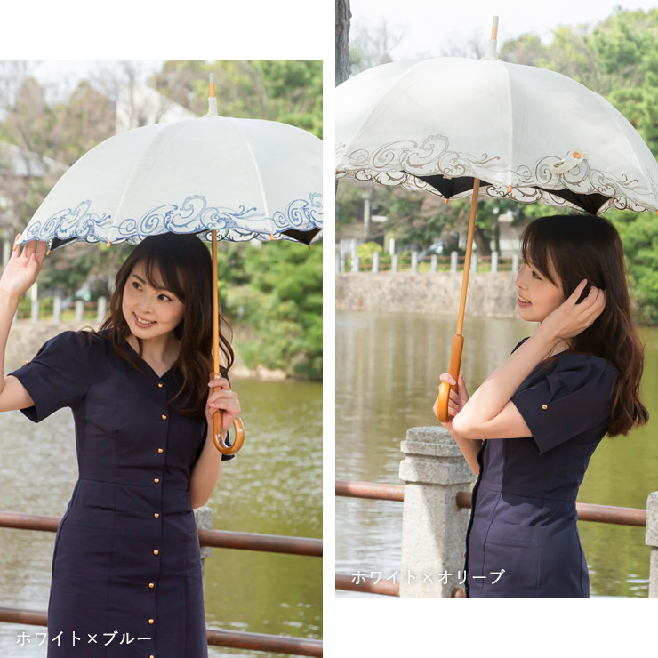 海外輸入 日傘 完全遮光 傘 晴雨兼用 長傘 女優日傘 送料無料 刺繍