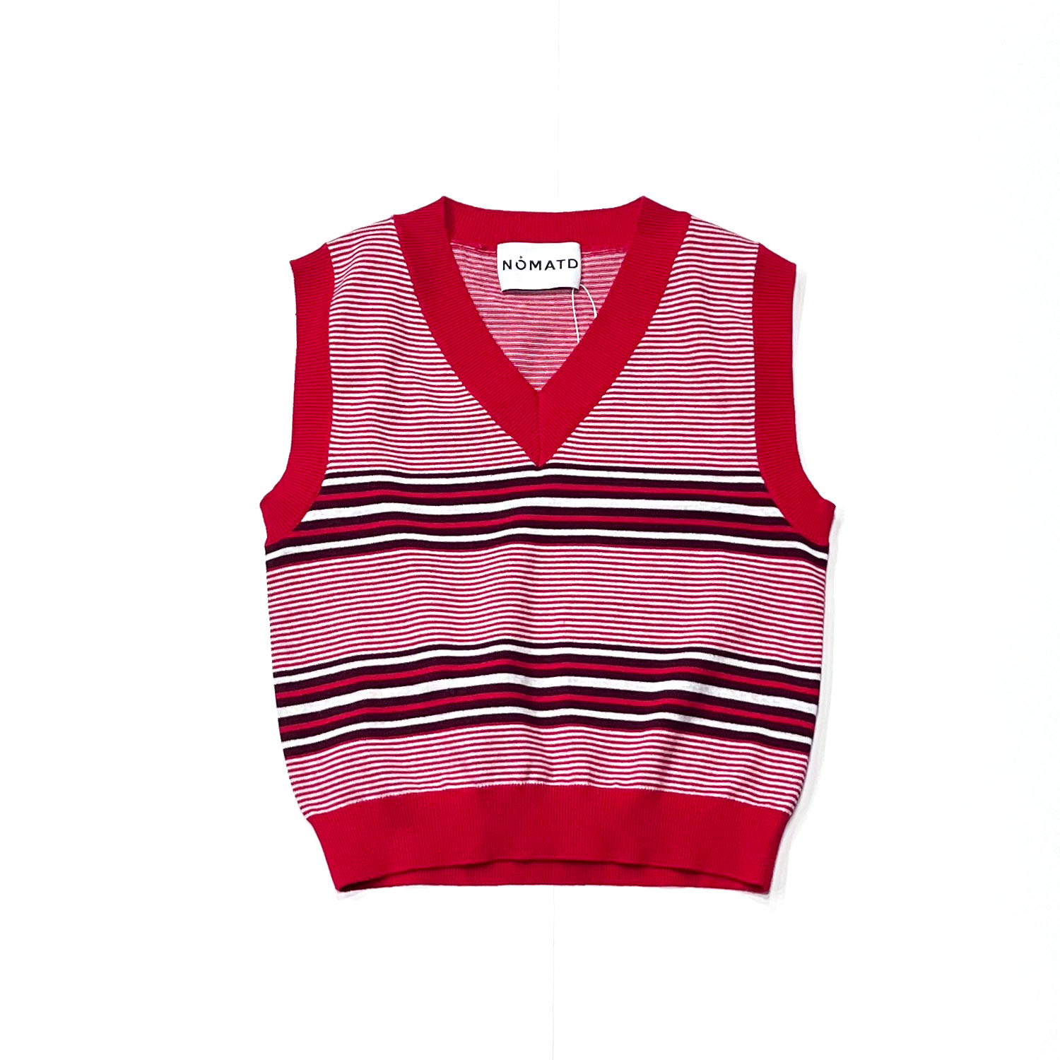 NOMA t.d.【ノーマティーディー】-NOMA Stripe Knit Vest (Red×Off)|chanto.