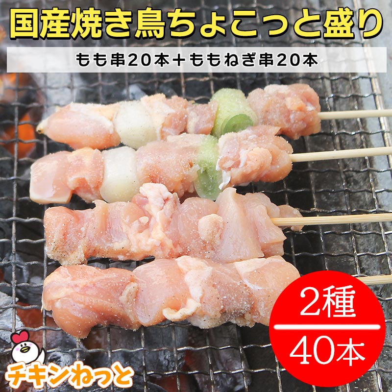 楽天市場 クーポン配布中 国産焼鳥40本 ちょこっと盛り 焼き鳥セット 送料無料もも串 本 ももねぎ串 本 焼き鳥 焼鳥 ヤキトリ やきとり 国産 冷凍 q今年の価格はコチラ チキンねっと