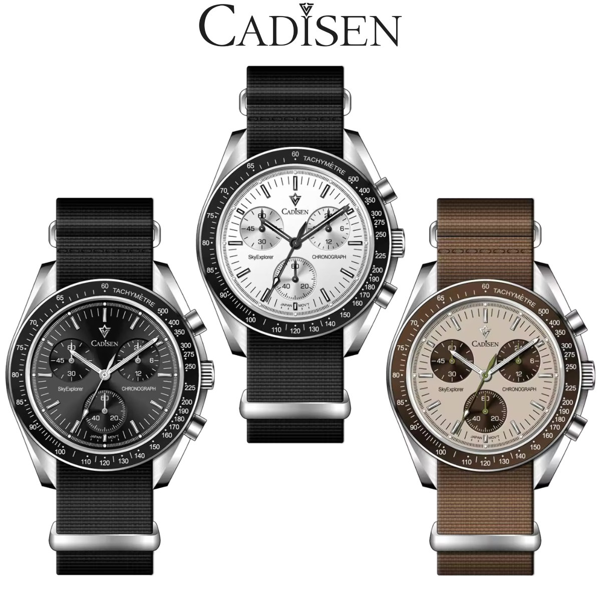 CADISEN カディセン C7064 メンズ腕時計 SEIKO VK63 日本製クォーツムーブメント シーマスター クロノグラフ ステンレススチール カレンダー搭載 サファイアガラス 防水仕様 高級腕時計 スーツ・フォーマルシーンやスポーツシーンでも活躍