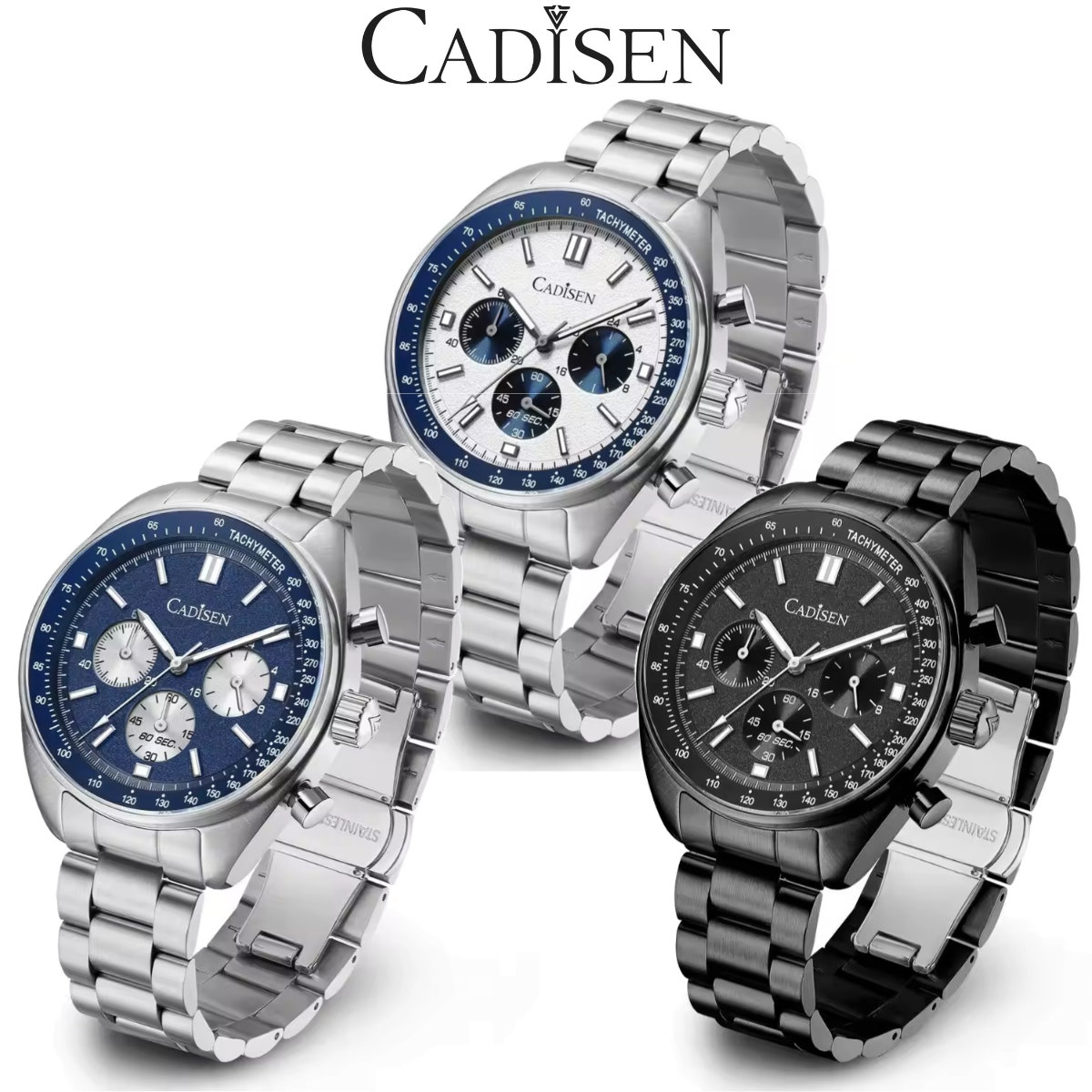 CADISEN カディセン C7063 メンズ腕時計 SEIKO VD63 日本製クォーツムーブメント シーマスター クロノグラフ ステンレススチール カレンダー搭載 サファイアガラス 防水仕様 高級腕時計 スーツ・フォーマルシーンやスポーツシーンでも活躍