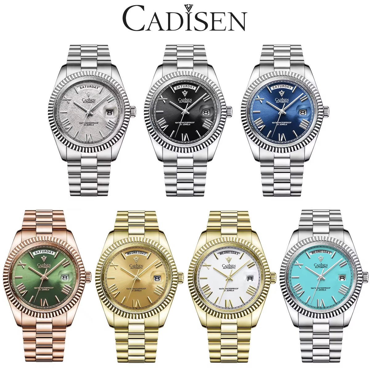 CADISEN カディセン C8185 メンズ腕時計 日本製MIYOTA自動巻きムーブメント デイデイト ステンレススチール カレンダー搭載 サファイアガラス 防水仕様 シースルーバック 高級腕時計 スーツ・フォーマルシーンやスポーツシーンでも活躍｜C-place マーケットプレイス