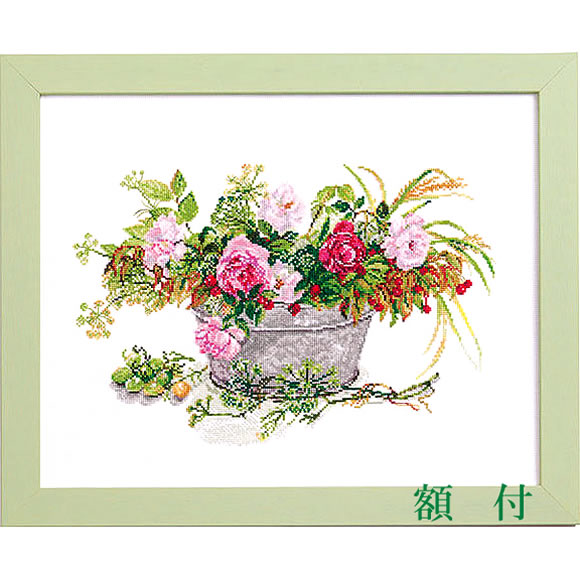 はりつけ台編み目 刺しゅう一揃いの道具（縫い一揃いの道具）フジココレクション 【秋の庭から】552105G(675G) 額付き添い人書き割り