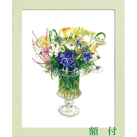 はりつけ台編み目 刺しゅう一揃いの道具（縫い一揃いの道具）フジココレクション 【ゆうすげ】552106G 額付き添い人書き割り