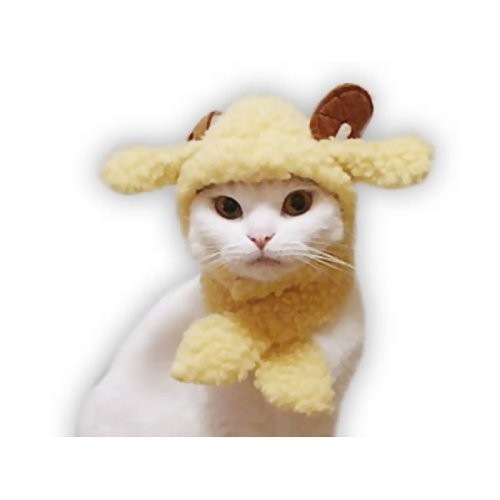 キャットプリン ポワポワ羊さんに変身セット 1枚 おしゃれ かわいい ねこ キャットウエア コスプレ ネコ ネックカラー ファッション ペット名刺 付け襟 変装 帽子 年賀状 散歩 猫の服 猫服 猫用 記念写真 送料無料 激安超安値 1枚