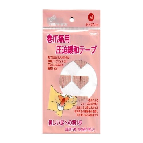 巻爪痛用 圧迫緩和テープ M（母趾用12枚、他の指用10枚）【6セット】足の巻き爪 自分でテーピング 巻きづめ矯正グッズ 形状記憶 巻爪防止 ヒール靴