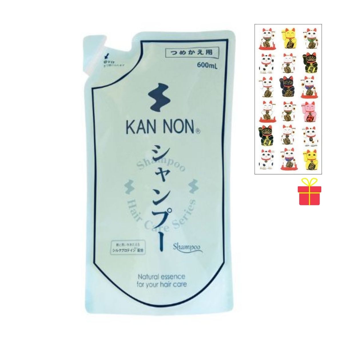 観音温泉 シャンプー 詰替用 600ml【6個セット】【金運招き猫シール1枚付】温泉水配合 アミノ酸系 ヘアケア 温泉コスメ