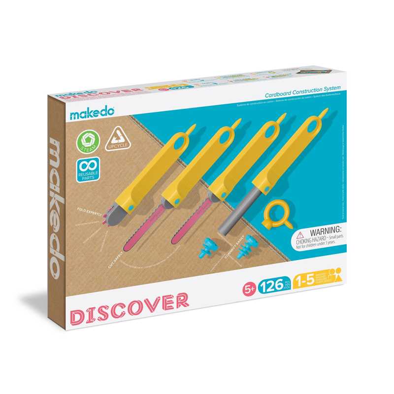 Makedo Explore | アップサイクル 段ボール 組み立てツールキット 小さなツールボックス入り (50ピース) | STEM + STEAM 教育玩具 自宅遊び 教室での学習 | 再利用可能ツール 5歳以上 男の子 女の子のご紹介