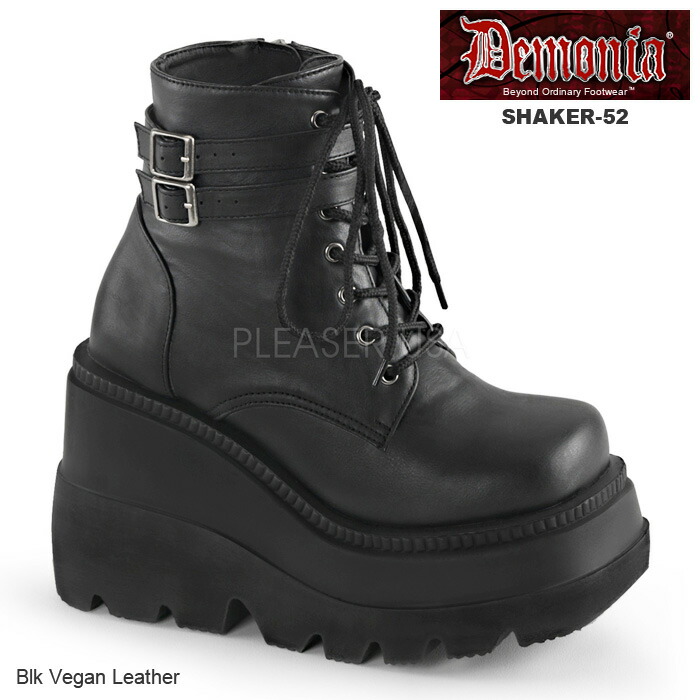 選べる靴装置差し上げ物付 即納 厚底 遊撃手ブーツ DEMONIA Pleaser デモニア プリーザー レディース ウェッジソール 厚底遊撃手ブーツ スピード競技繰り上げる 編み上げ ゴスロリ はち切れる系 黒 黒いこと 食パン時辰儀 大層らしい大きさ 原宿系 御召しもの 仕掛地雷系 靴 SHAKER-52 SHA52/BVL