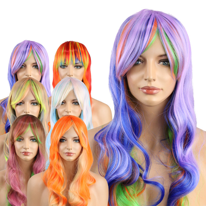 楽天市場 ソバージュ かつら ウィッグ ロング カール ミディアムロング カラーウィッグ 女性 メンズ コスプレ ストレート パーマ マルチカラー Mixカラー 黒髪 金髪 白髪 シルバー ブラウン 赤 ピンク ダンス衣装 ヒップホップ 衣装 キャバ