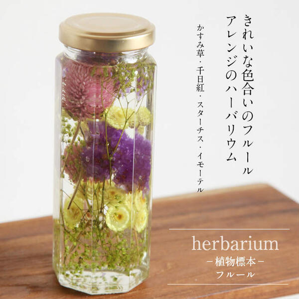【楽天市場】送料無料【herbarium Bottle】ハーバリウムボトル八角ボトル【Medium】フラワーアレンジ＜フルール＞可憐な花−植物
