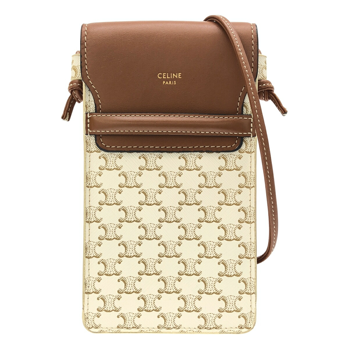【最大限度15％OFFクーポン券】CELINE セリーヌ 可動性合財袋 赤銅色/白いこと ショルダーバッグ【中古】