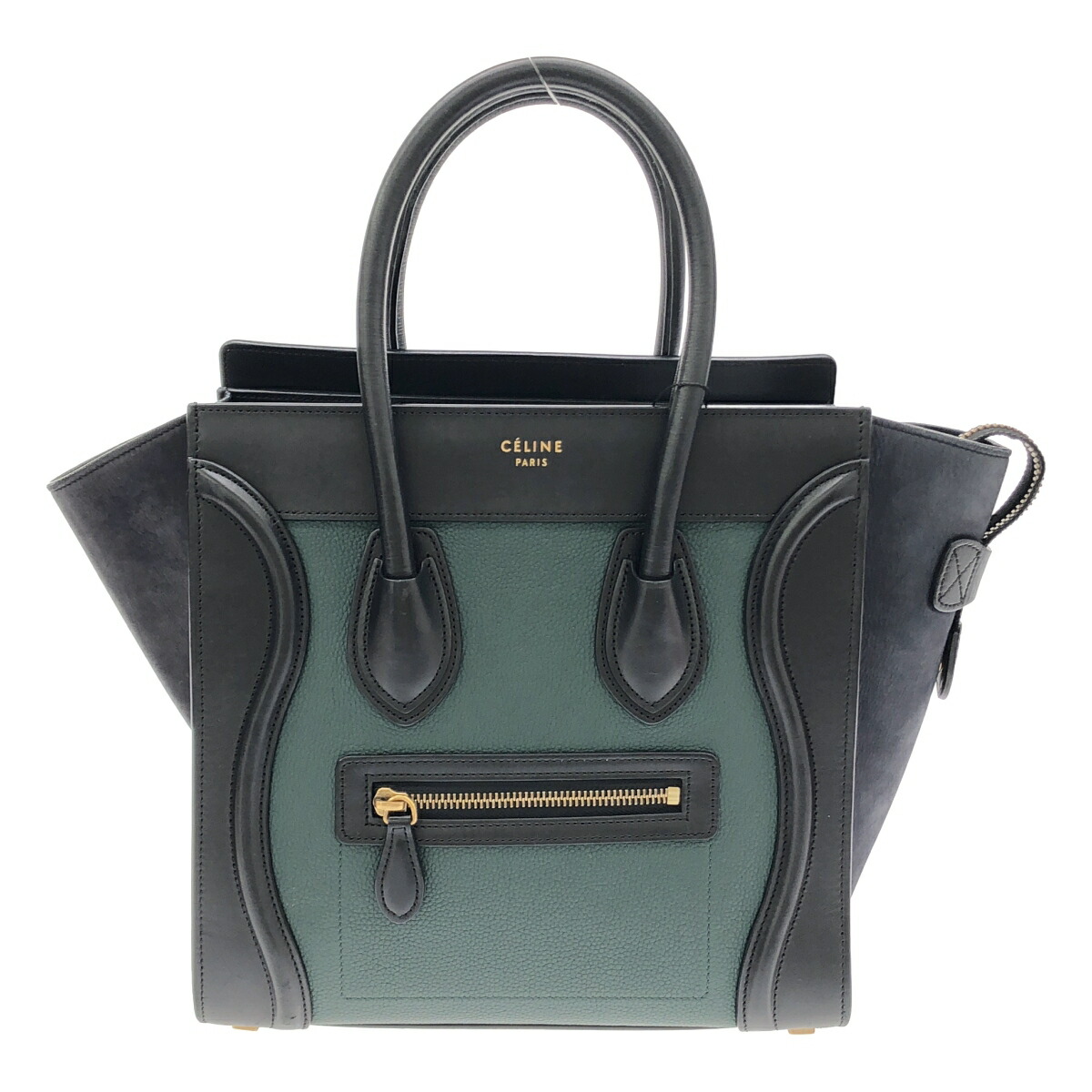 【最大限度15％OFF引き換え証】CELINE セリーヌ マイクロショッパー 黒いこと/青碧/緑であること/余分の物 ハンドバック【中古】