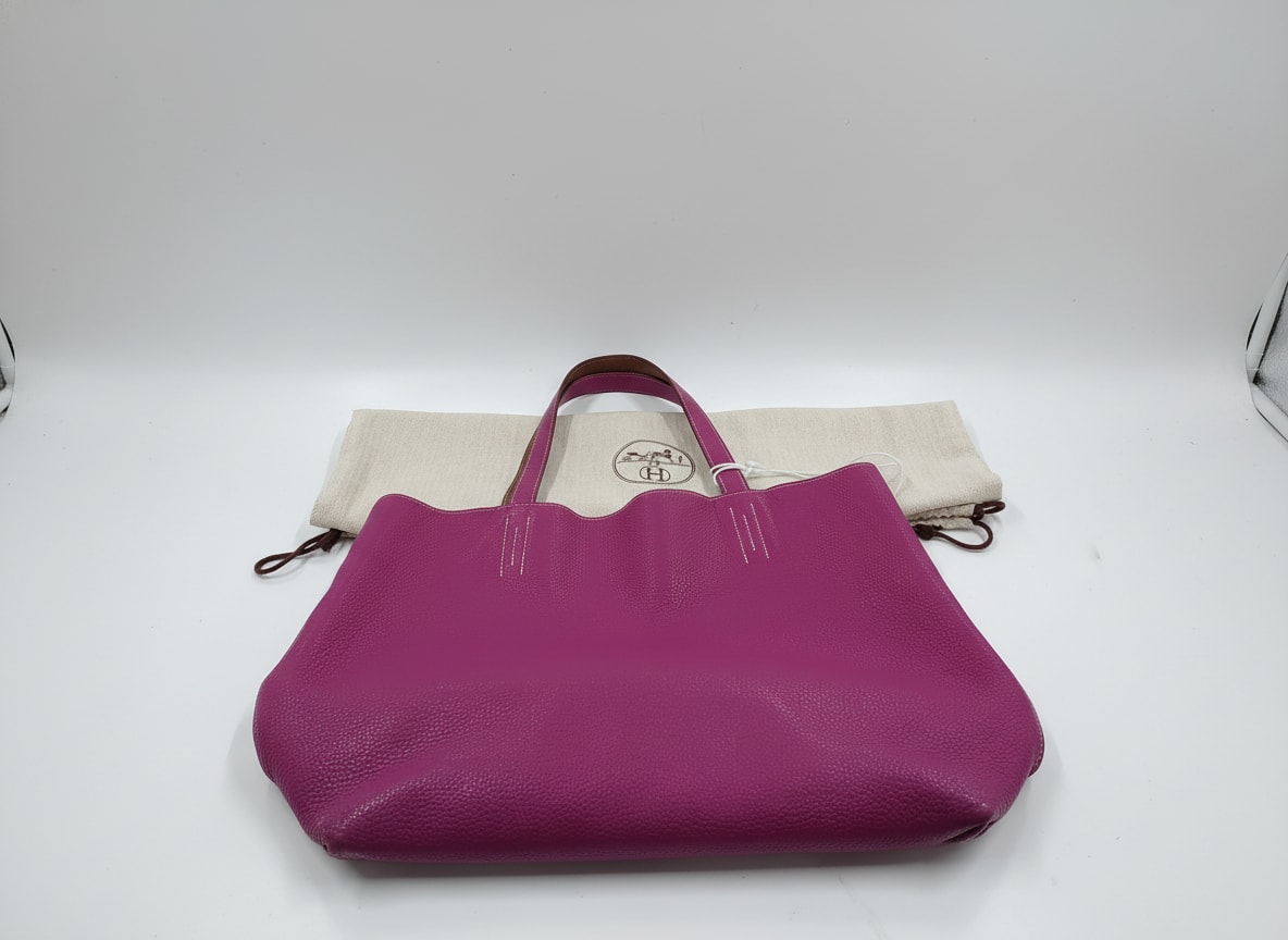 【最大限度15％OFF引き換え証】HERMES エルメス ドゥブルセンス45 赤銅色/パープル トートバッグ【中古】
